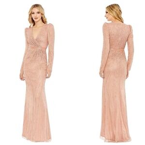 Mac Duggal Dress 5715 Rose Sequin Long Sleeve Embellished Gown Size 10